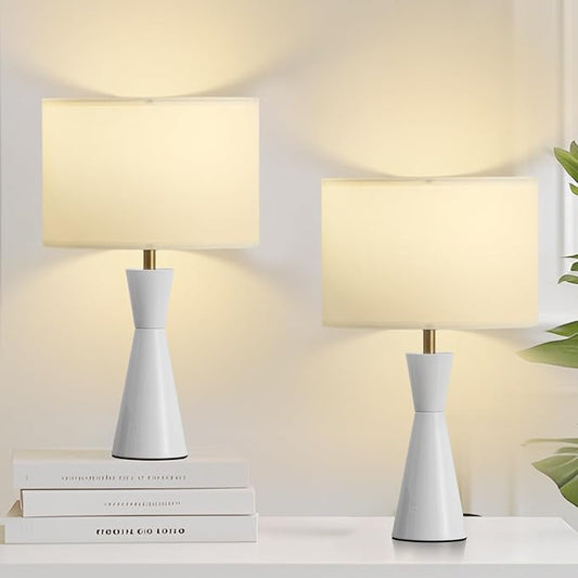 Nightstand Lamps Set of 2, 3-Color Dimmable White Bedside Lamp for Livingroom/Bedroom/Entryway and Other Rooms, Led Bulb Included