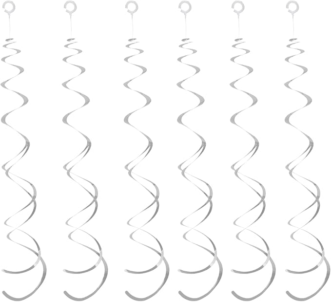 30 Pieces Silver Party Swirl Decorations Foil Swirl Hanging Decoration Plastic Streamer for Ceiling, Whirls Decorations for Birthday Wedding Anniversary Party Decorations