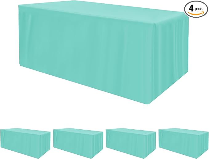 HolidayIdeas Fitted Tablecloths for 4 Foot Rectangle Table, Wrinkle Resistant Washable Table Cover 24x48 Inch for Vendor Booth Display, Banquet, Trade Show, Aqua, 4 Pcs