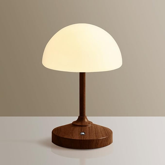 Mushroom Lamp Table Lamp Waterproof,Desk Cordless Battery Operated Lamps for Bedroom,Outdoor Cordless Rechargeable Table Lamps for Night Stands,5000mAh LED Night Light for Living Room(Walnut)