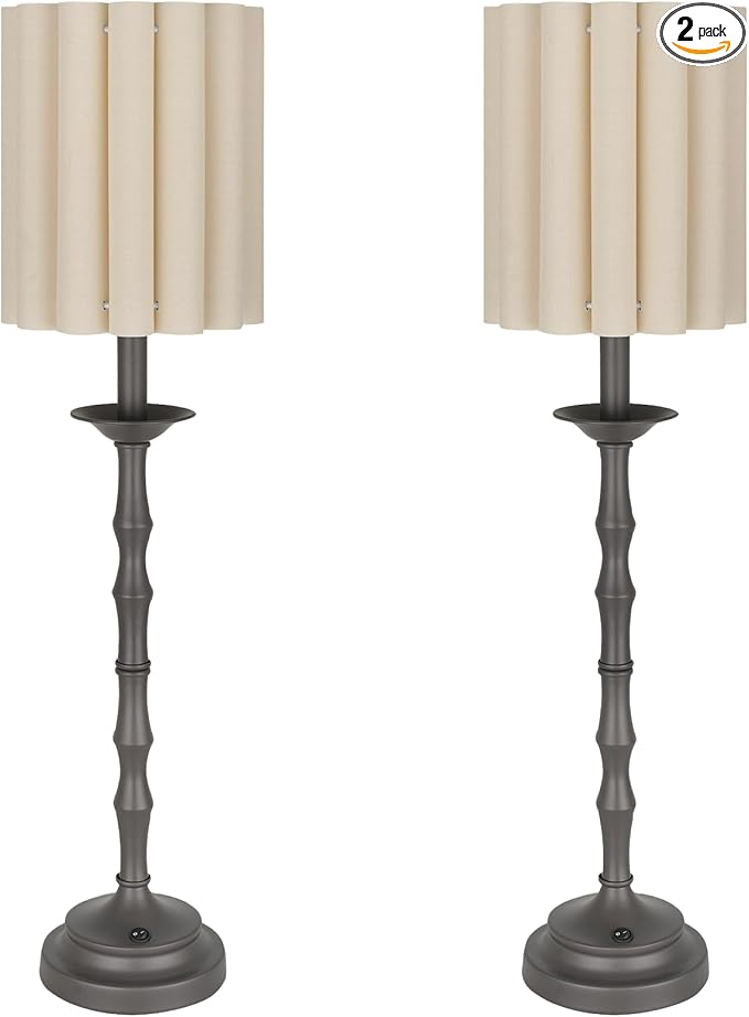Vintage Brown 28.9'' Tall Scalloped Table Lamp Pack of 2, Rustic/Farmhouse Buffet Lamp, Bamboo Lamp Joint Base, for Living Room Bedside Side Table