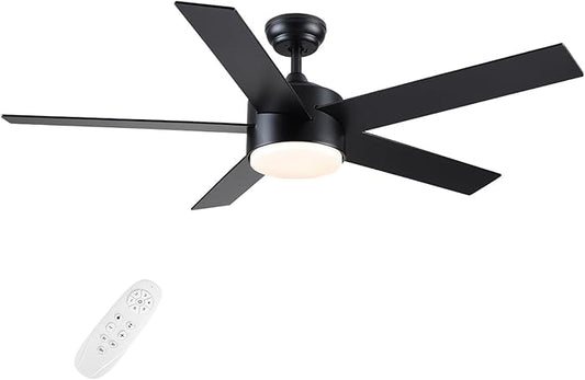 52 inch Black Ceiling Fans with Lights and Remote Control, Noiseless Modern Ceiling Fan for Bedroom, Living Room, Dining Room, Dimmable 3CCT 6-Speed ETL Listed