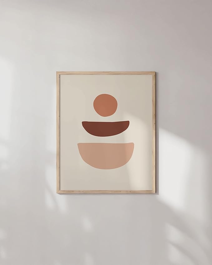 HAUS AND HUES Boho Wall Art Minimalist Wall Decor - Boho Art Prints Neutral Poster, Geometric Art Mid Century Modern Wall Art Wall Decor, Sun Semi Circle (Beige Framed, 12x16)