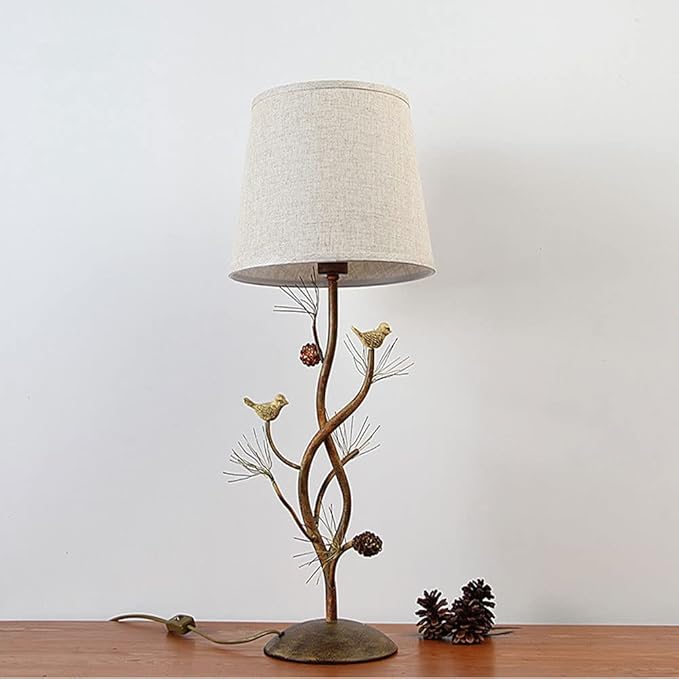 Meefad Classy Bird Table Lamp, Cute Bedside Lamps with Linen Shade, Metal Nightstand Lamp, Branches Decorative Desk Lamp for Bedroom Living Room, Home Office