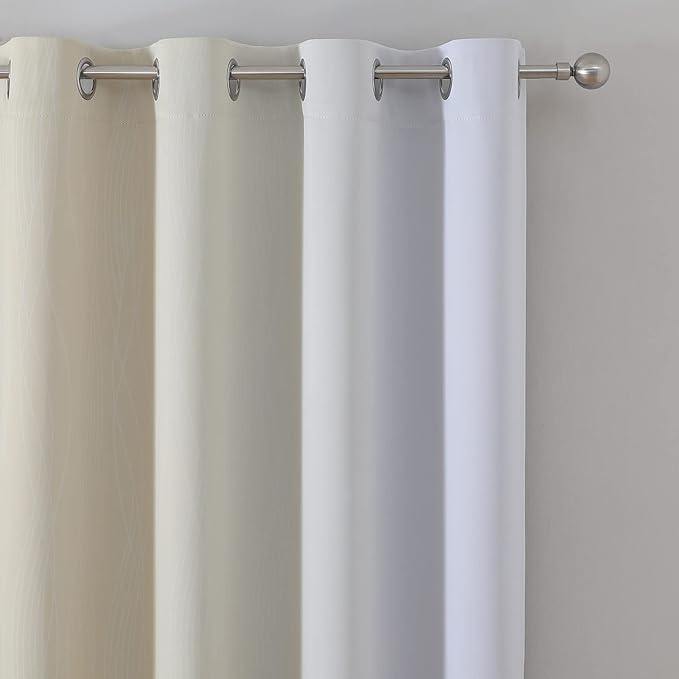 Estelar Textiler Beige and Grayish White Blackout Curtains & Drapes for Bedroom, Thermal Insulated Ombre Blackout Drapes, Full Room Darkening Energy Saving Curtains for Living Room, 52Wx63L, 2 Panels