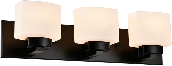 Design House Dove Creek Vanity Light, Dimmable, Frosted Glass, 3 Lights, Bathroom, Matte Black, 24 in x 6 in x 6.5 in, Item 588418