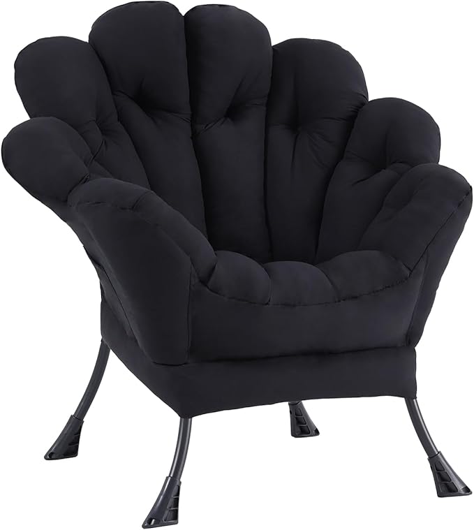 Lazy Chair, Modern Floral Reading Chair with Folding Footrest, Lounge Accent Chair, Comfortable Oversized Armchairs for Bedroom, Living Room, Courtyard, Black