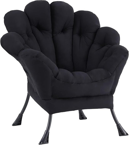 Lazy Chair, Modern Floral Reading Chair with Folding Footrest, Lounge Accent Chair, Comfortable Oversized Armchairs for Bedroom, Living Room, Courtyard, Black