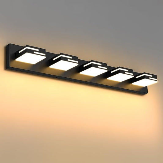 LED Modern Bathroom Vanity Light Fixtures 5-Light 5CCT Dimmable Matte Black Vanity Lights for Bathroom Lighting Fixtures Over Mirror, with 350° Rotatable Acrylic Heads, 34-inch
