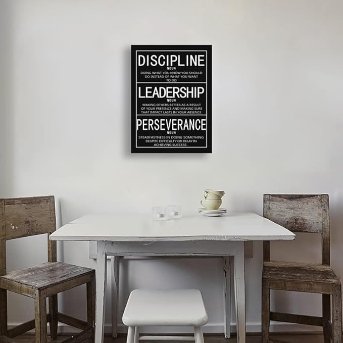 Motivational Canvas Wall Art Inspirational Entrepreneur Positive Quotes Discipline Leadership Perseverance Print Artwork Home Office Decor Wood Frame Ready to Hang [18" W x 24" H]