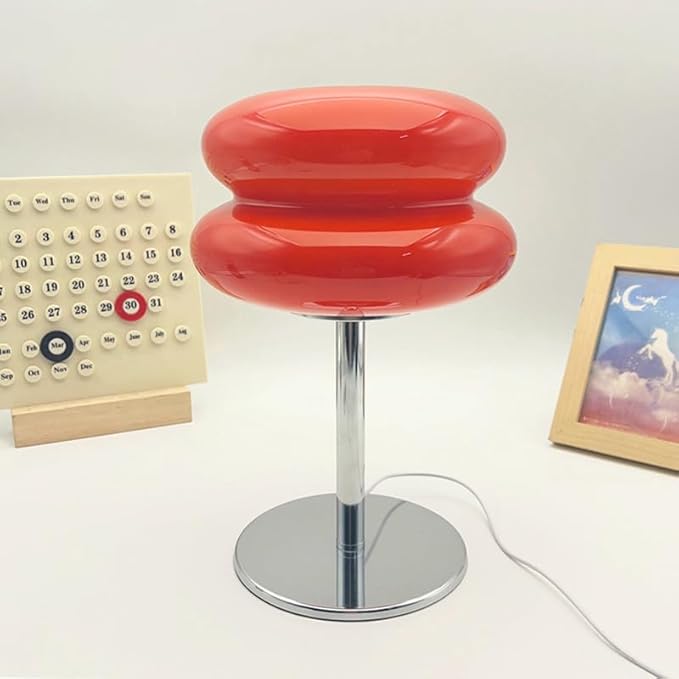 Bedroom Mushroom lamp, Medieval Modern Bedside Table lamp, dimmable Retro Egg Tart Headlight, Unique Home Mushroom Decoration Aesthetic Lovely Living Room Desk lamp (Red)