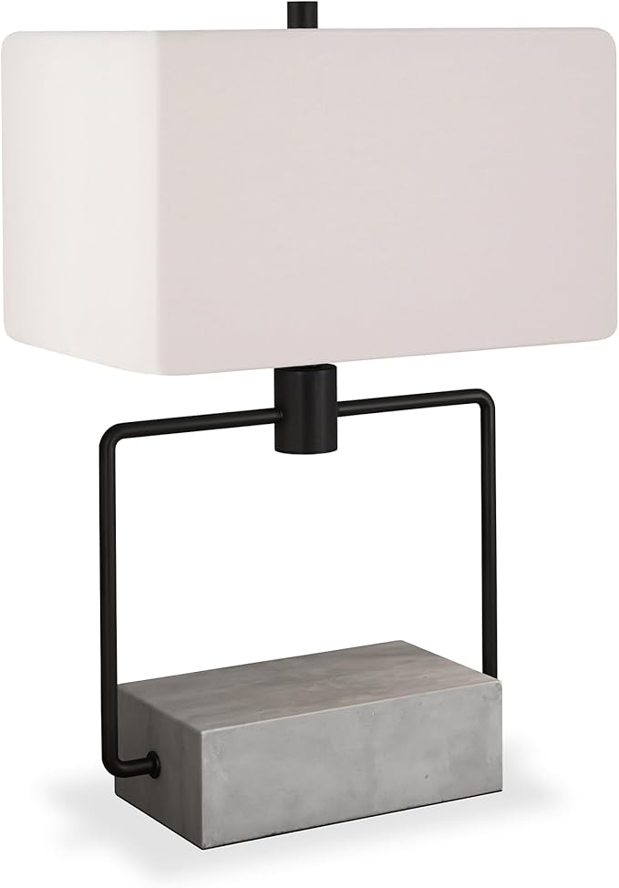 Henn&Hart 22'' Modern 1-Light Table Lamp with White Fabric Rectangle Shade for Living Room, Bedroom, or Office, Concrete/Blackened Bronze