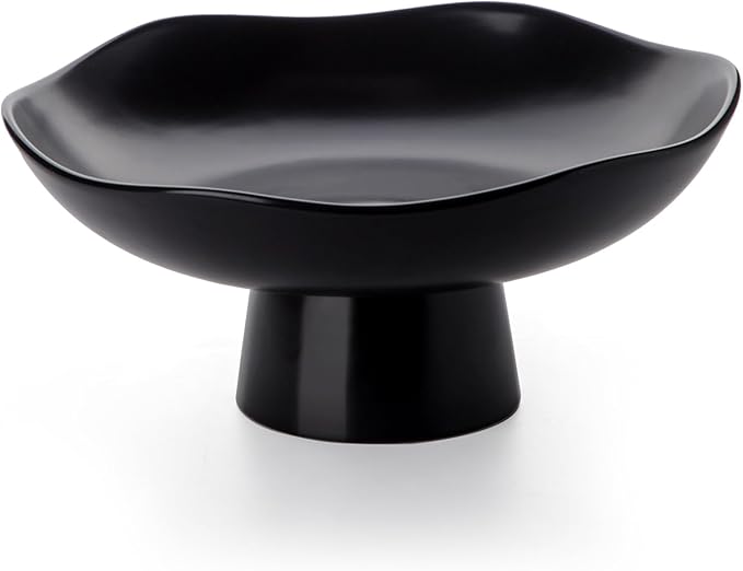 Nucookery Ceramic Fruit Bowl for Kitchen Counter, Modern Fruit and Bread Basket Stand, 10 inch Large Decorative Bowl for Home Kitchen Decor, Fruit & Vegetables Holder Storage, Matte Black
