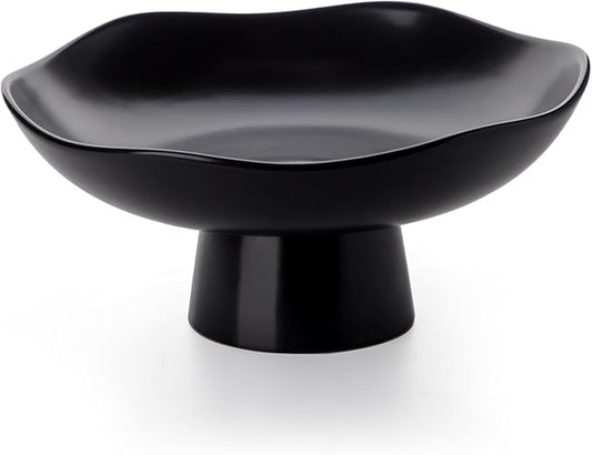 Nucookery Ceramic Fruit Bowl for Kitchen Counter, Modern Fruit and Bread Basket Stand, 10 inch Large Decorative Bowl for Home Kitchen Decor, Fruit & Vegetables Holder Storage, Matte Black