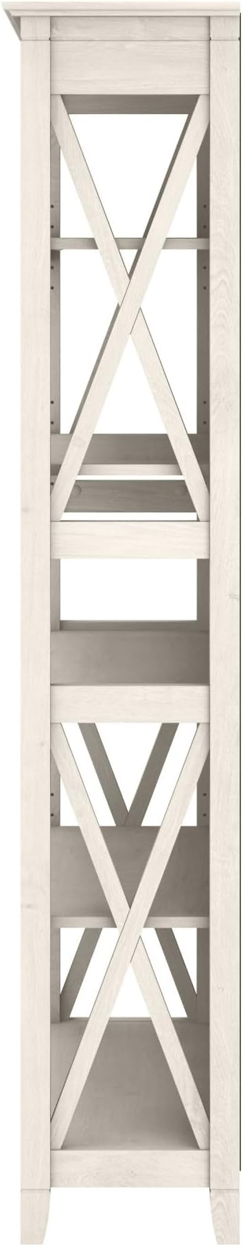 Bush Furniture Tall 5 Shelf Bookcase for Living Room or Home Office, Large Bookshelf, Modern Farmhouse Style, Key West Collection, Linen White Oak