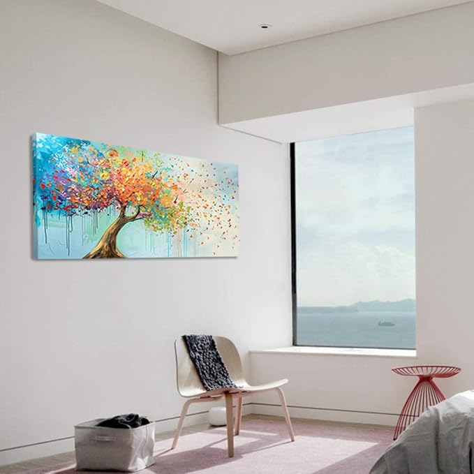 ZESTFLICKR Wall Art tree of Life fly canvas colorful Oil Painting Reproduction Print Modern Abstract Paintings Artwork Landscape Picture for Living Room Bedroom Home Office Kitchen Decor(23x46inch)