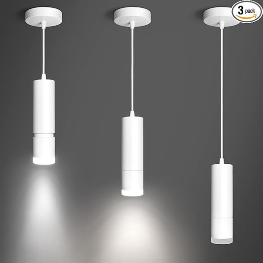OKELI Modern Pendant Lights,White LED Mini Kitchen Island Lights Adjustable Focus Pendant Lighting for Kitchen Island Bedroom Dining Room Bar Shop,20W,4000K,ETL5026458(3 Pack)