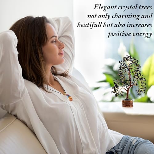 Crystal Tree of Life Black Tourmaline Healing Crystal Trees for Home & Office Decoration, Handmade Gem Money Bonsai Trees for Positive Energy, Christmas Decor, Birthday Gifts for Women, Mom