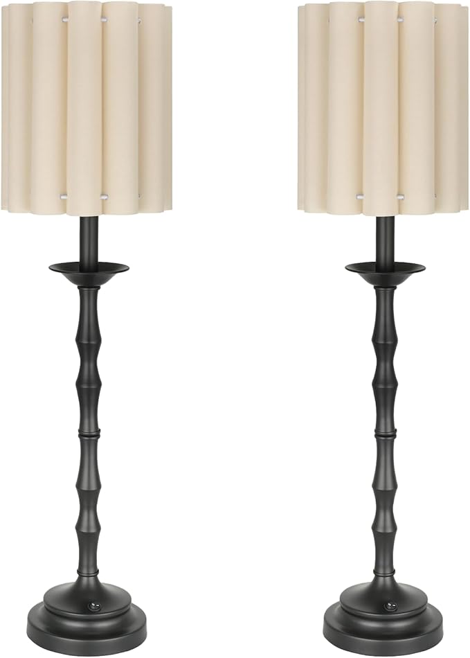 Vintage Black 28.9'' Tall Scalloped Table Lamp Pack of 2, Rustic/Farmhouse Buffet Lamp, Bamboo Lamp Joint Base, for Living Room Bedside Side Table