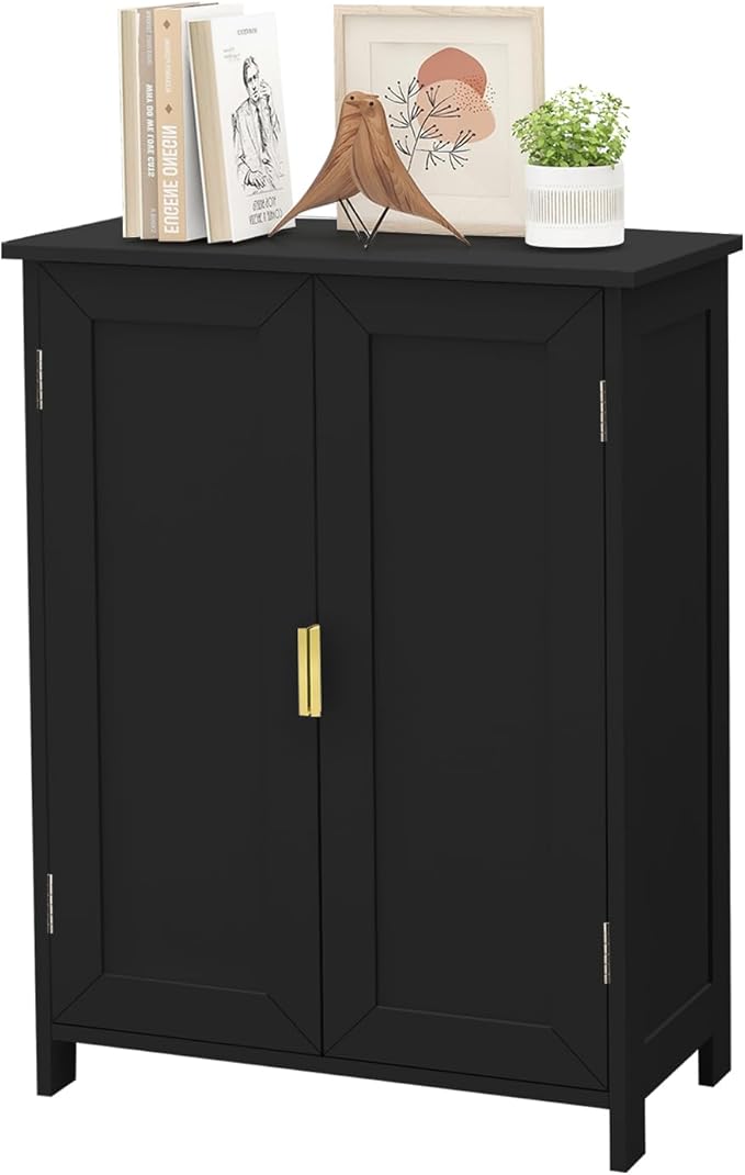 TaoHFE Black Freestanding Bathroom Cabinet with 2 Doors - Towel & Small Storage for Bathroom, Restroom, Office, Restaurant, Living Room