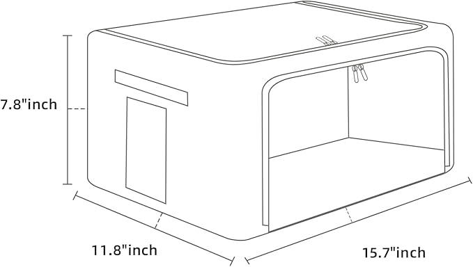 2 Pack Clothes Storage Bins Foldable Metal Frame Storage Box Linen Fabric Organizer Set with Carrying Handles and Clear Window (Black, 15.7x 11.8x 7.8Inch)