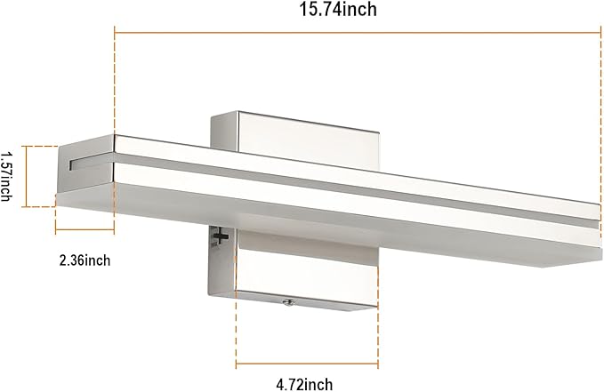SineRise LED Modern Bathroom Vanity Light Fixtures (16-Inch, 3000K/4000K/6000K, Dimmable), Chrome Modern Acrylic Bathroom Wall Lighting Fixtures Over Mirror