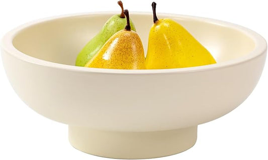 Luxurious Large Ceramic Fruit Bowl - Decorative & Functional - Key Bowl for Entry Table - Footed Bowl - Modern Crme 10.4 Inch
