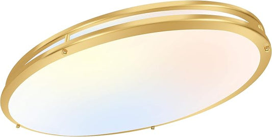 hykolity 32 Inch Oval LED Ceiling Light, 60W, 4000LM, 2700K/3000K/3500K/4000K/5000K Adjustable, Gold Finish Dimmable Flushmount Ceiling Light for Bedroom, Living Room