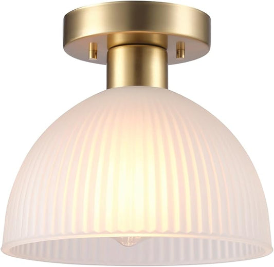 GLOBE Electric 66000129 1-Light Semi-Flush Mount Ceiling Light, Matte Brass, Frosted Ribbed Glass Shade, Home Improvement, Dining Room, Kitchen