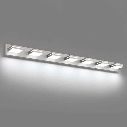 SineRise LED Modern Bathroom Vanity Light Fixtures (7-Light, 55-Inch), Brushed Nickel Modern Acrylic Bathroom Wall Lighting Fixtures Over Mirror (Cool White 6000K)