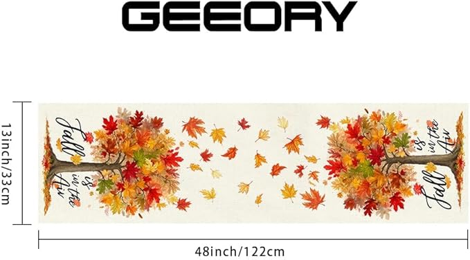 GEEORY Fall Table Runner 13 x 48 Inch, Maple Leaves Autumn Farmhouse Decor for Thanksgiving & Holiday Parties – Kitchen, Dining Table, Indoor/Outdoor GT156-48