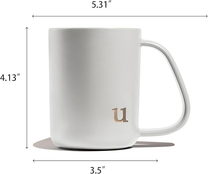 COLLECTIVE HOME - Ergonomic Handle Ceramic Mug, 15 oz Personalized Coffee Cup with Golden Initial, Microwave & Dishwasher Safe, Elegant Monogram Tea Mug in Gift Box for Home & Office (White-u)