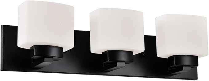 Design House Dove Creek Vanity Light, Dimmable, Frosted Glass, 3 Lights, Bathroom, Matte Black, 24 in x 6 in x 6.5 in, Item 588418