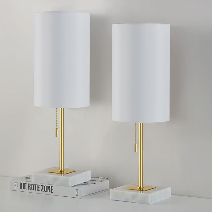 Luvkczc Minimalist Marble Table Lamp Set of 2 for Mens Room - Bedside Nightstand Lamps&Small Desk Lamp for Boys Study Room, Office Table Decor
