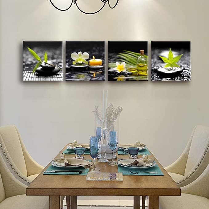 Yxbhhym-Black Art Zen Canvas Wall Art Meditation Wall Picture Green Poster Stone photo prints Massage Painting bathroom pictures for wall Living Room Wall Decor Bedroom Decorations Framed