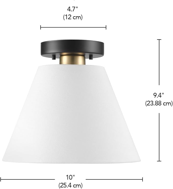 GLOBE Electric 66000137 1-Light Semi-Flush Mount Light, Matte Black, Matte Brass Accent, White Linen Shade, Modern Ceiling Light Fixture for Kitchen Island, Hallway, Living Room, or Bedroom