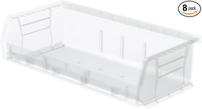 Akro-Mils 30232 AkroBins Plastic Storage Bins, Space-Saving Stackable Bins for Garage, Pantry, Craft Organization, 5-Inch x 11-Inch x 3-Inch, Clear, 8-Pack
