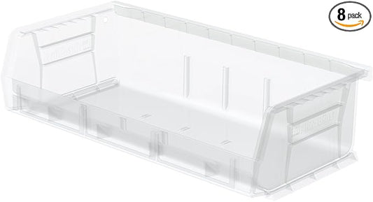 Akro-Mils 30232 AkroBins Plastic Storage Bins, Space-Saving Stackable Bins for Garage, Pantry, Craft Organization, 5-Inch x 11-Inch x 3-Inch, Clear, 8-Pack