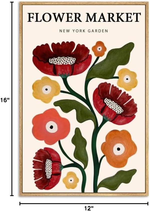 Gufro Framed Vintage Flower Market Canvas Wall Art - Botanical Prints for Living Room Bedroom Decoration - 12''x16'' Natural Framed
