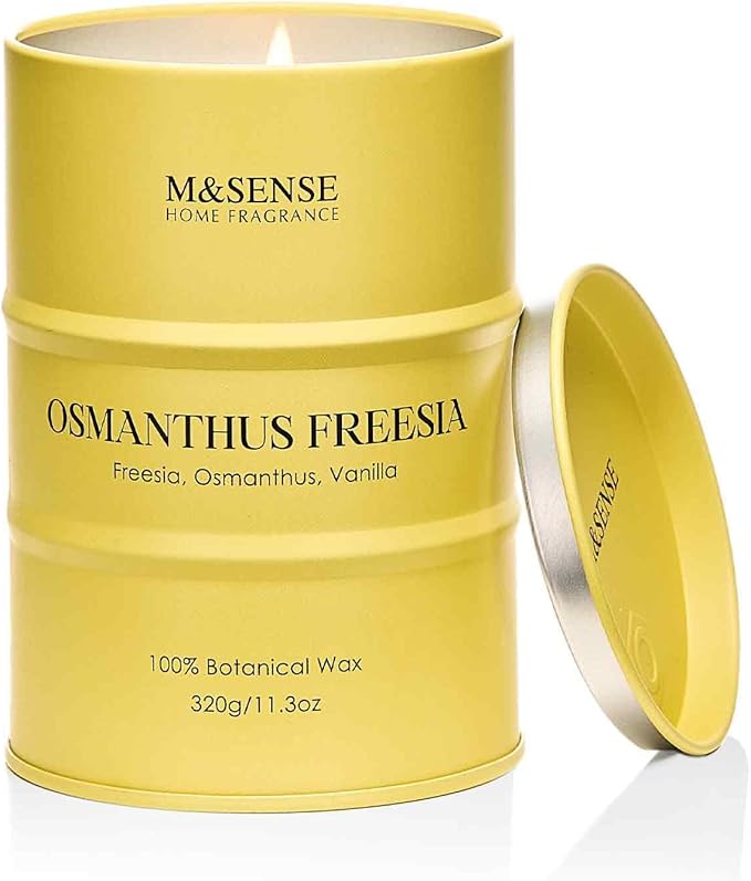 M&SENSE Osmanthus Freesia Scented Candles Natural Non Toxic, Aromatherapy Candle for Stress Relief Meditation Relaxing, Housewarming Gifts for Women Men, 11.3oz 70 Hour Long Burning