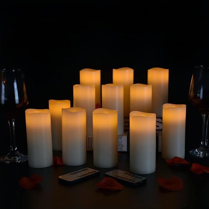Flameless Candles Battery Operated Real Wax LED Candles Set of 12 Battery Operated Candle with Remote Control for Party Wedding Holiday Decoration (D 2.2" X H 5")