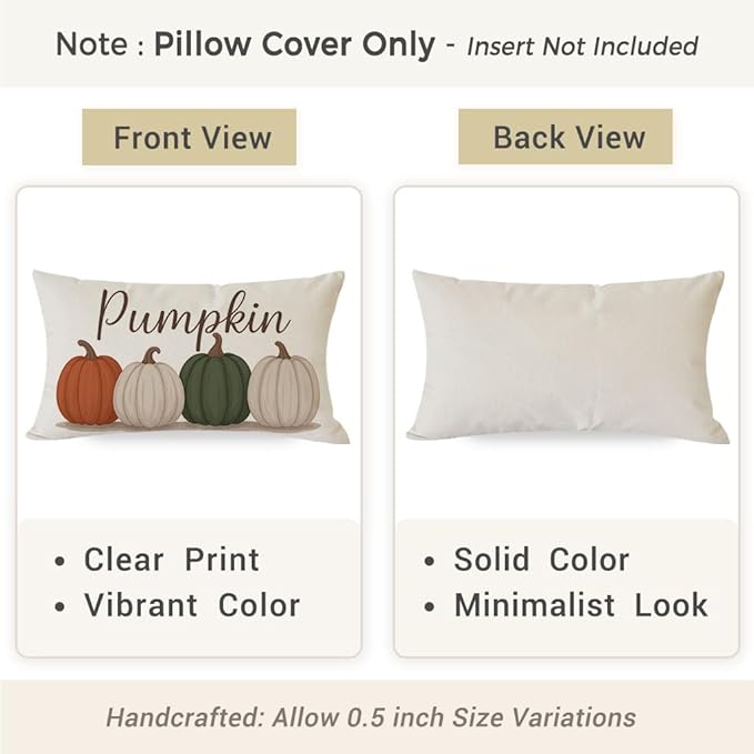 PANDICORN Fall Olive Green Orange Pumpkin Pillow Covers 12x20, Fall Thanksgiving Decorations for Home Decor, Outdoor Autumn Lumbar Decorative Cushion Case for Living Room Bedroom Sofa Couch Porch