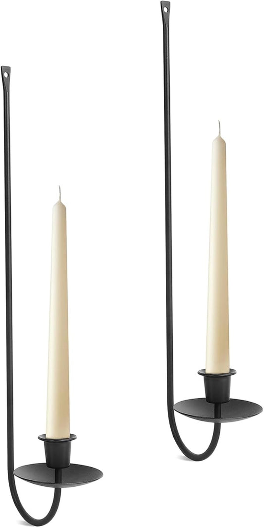 Wall Candle Holder Set of 2, Stylish Black Metal Wall Mount Candle Sconces, Modern Wall Decoration for Living Room, Farmhouse, Fireplace, and Weddings