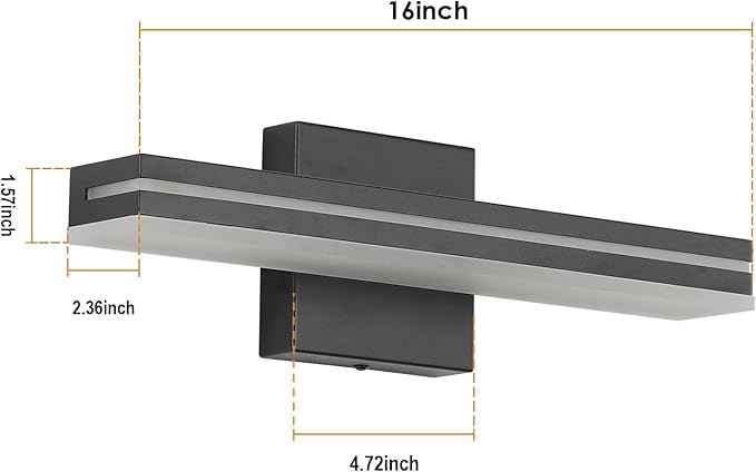 SineRise 16-Inch LED Modern Bathroom Vanity Light Bar, Matte Black Modern Acrylic Bathroom Wall Lighting Fixtures Over Mirror (Cool White 6000K)