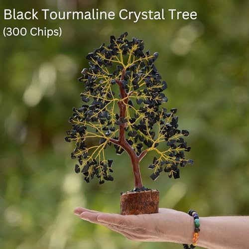 Crystal Tree of Life Black Tourmaline Healing Crystal Trees for Home & Office Decoration, Handmade Gem Money Bonsai Trees for Positive Energy, Christmas Decor, Birthday Gifts for Women, Mom