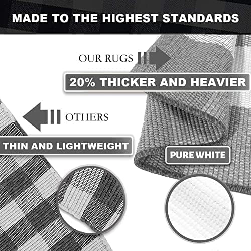 KOZYFLY Buffalo Plaid Area Rug 8 x 10 Ft Gray and White Checkered Rug Washable Outdoor Patio Rugs Cotton Rugs for Living Room Carpet for Dining Room Bedroom Farmhouse Rug