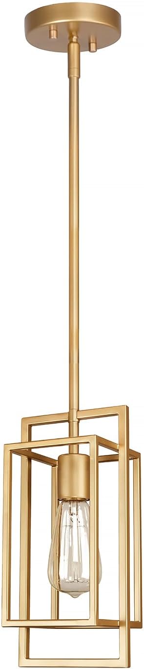 Muted Gold Pendant Lighting Fixture with Geometric Metal Cage, 1-Light Industrial Mini Lamp for Kitchen Island, Cafe Bar, Dining Room