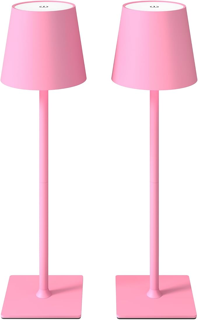 2 Pack Cordless Table Lamps, 3 Colors Stepless Dimming, 5000mAh Rechargeable Battery LED Desk Lamp for Bedroom/Couple Dinner/Desk/Cafe/Dining Room/Terrace