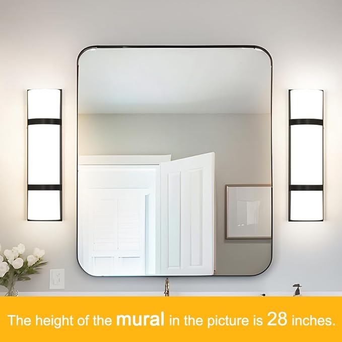 LED Bathroom 16 Inch Vanity Lighting Fixtures | CRI 90 4000K Matte Black Wall Sconces Set of Two with White Frosted Glass Lamp Shade | 120V 15W 1200LM Dimmable with Dimmer Switch(not Included)