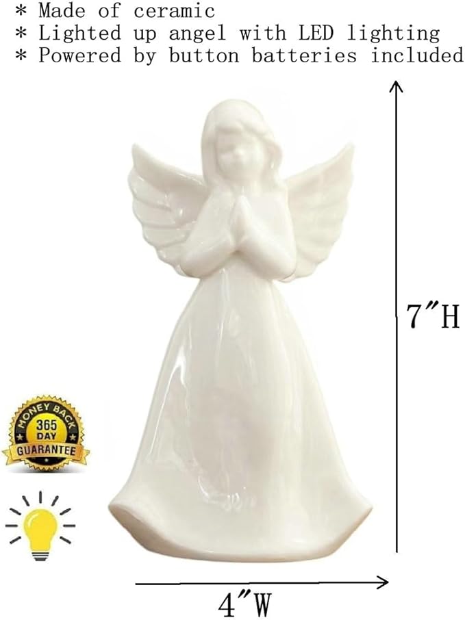 ADAVAS.Y&G Praying Angel Night Light Lighted up Angel Prayer Porcelain Angel Figurine with Lighting, White 7" H